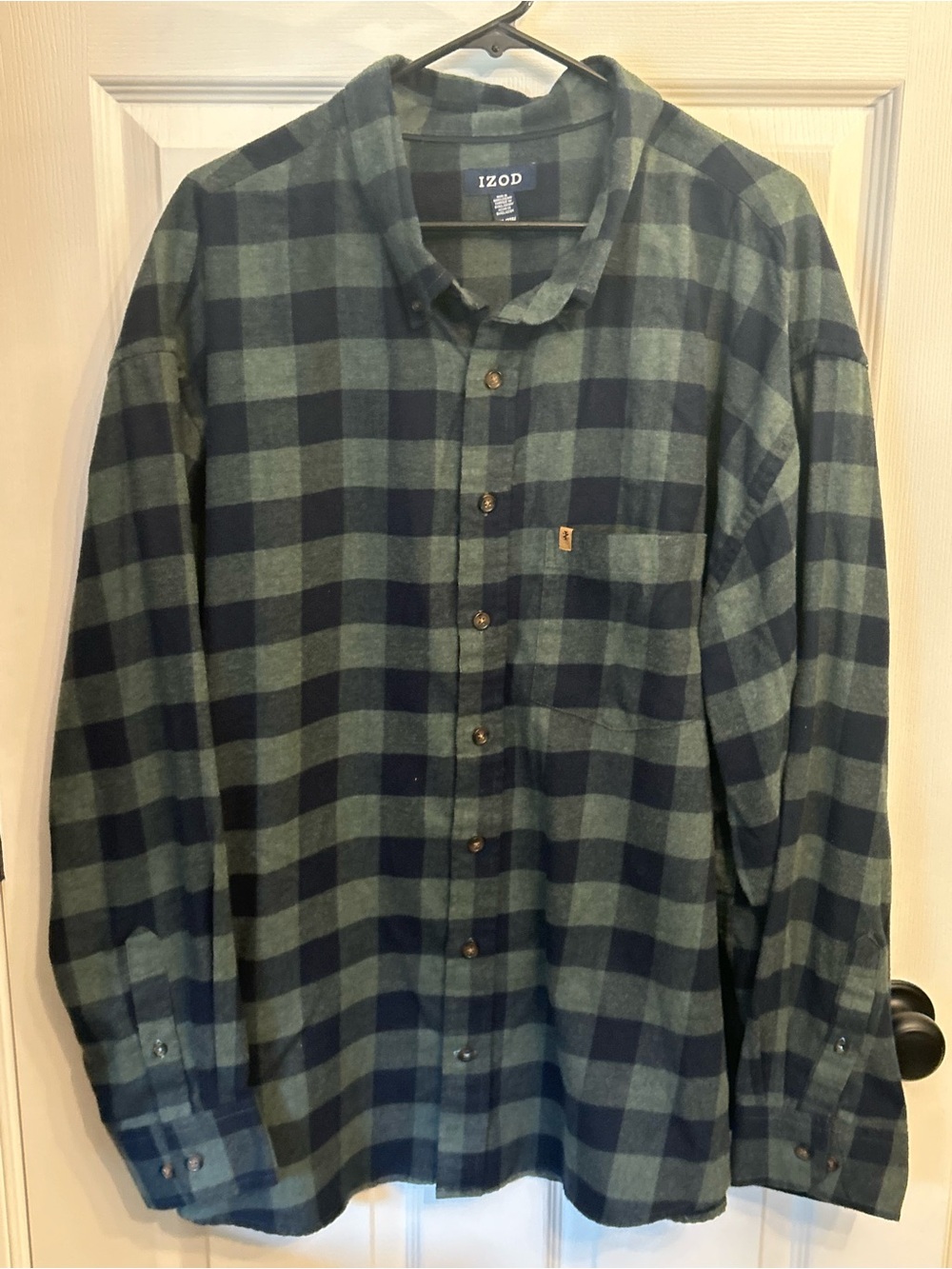 IZOD Men's Long Sleeve Plaid Flannel Button Down Shirt Green Navy Blue 3XL